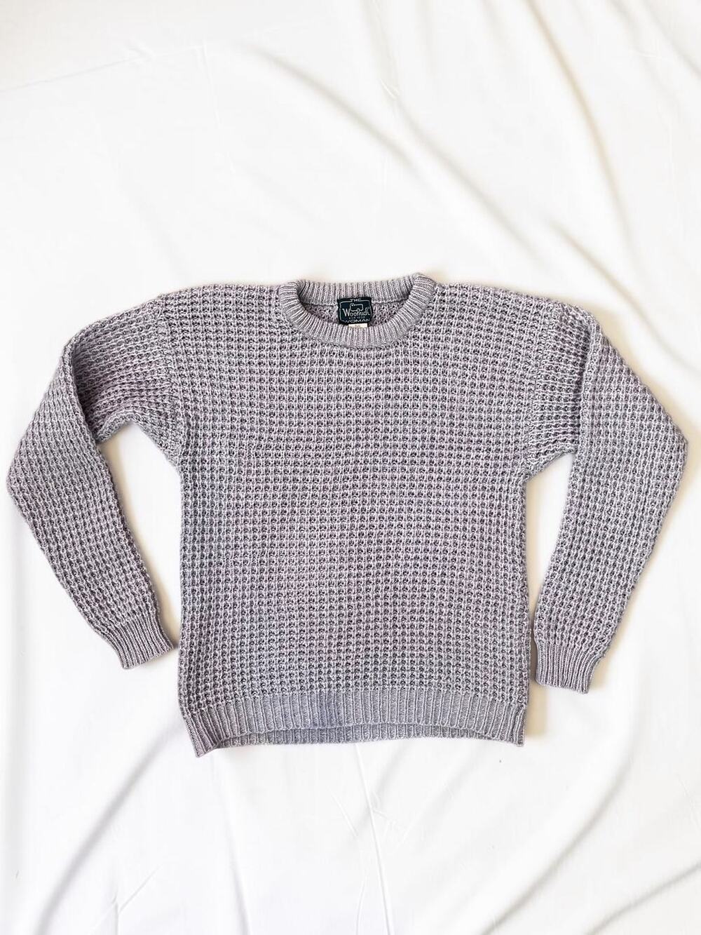 Woolrich Woman Vintage 80s Chunky Waffle Knit Wool Sweater Small Purple Lavender